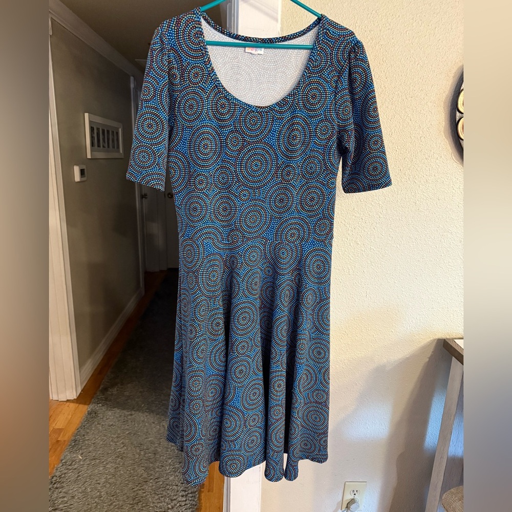 Lularoe Nicole Blue Patterned Dress size XL